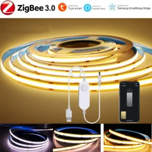 5V USB Tuya Zigbee 3.0 COB LED Strip Light 1m-5m Warm White Flexible Dimmable Lights 320leds/m
