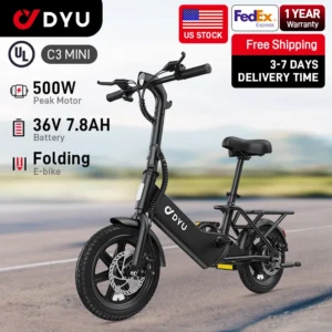 【1 Year Warranty】DYU C3 14 inch Electric Bicycle Peak 500W Motor 36V7.8AH Lithium Battery Electric Bike.