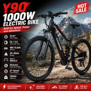 Y90 1000W City Electric Bike 48V 13.6Ah Lithium Battery 35–45KM Range Shimano Hydraulic Brakes 27-Speed E-Bike for Adults